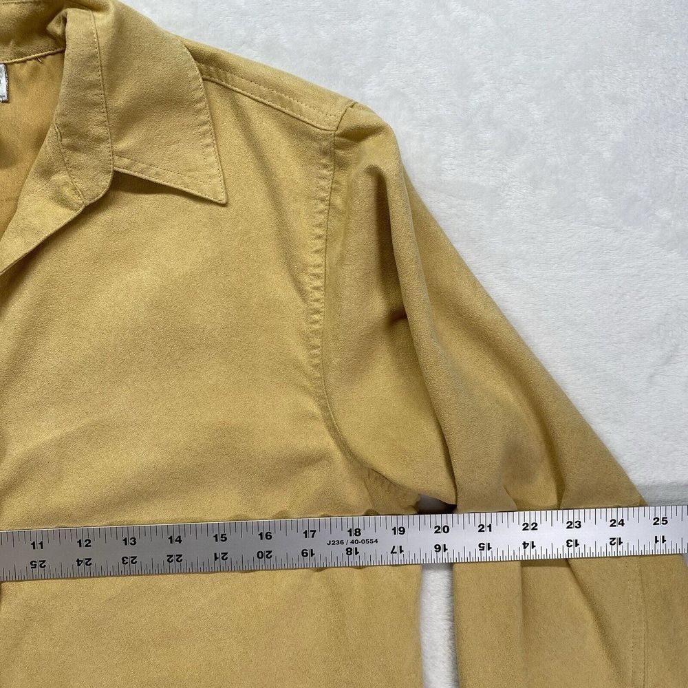 CHICO'S top Womens 0 small Faux Suede Button-Front Shirt Blouse Dijon Yellow - Picture 6 of 9